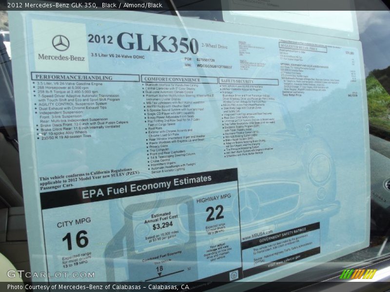 Black / Almond/Black 2012 Mercedes-Benz GLK 350