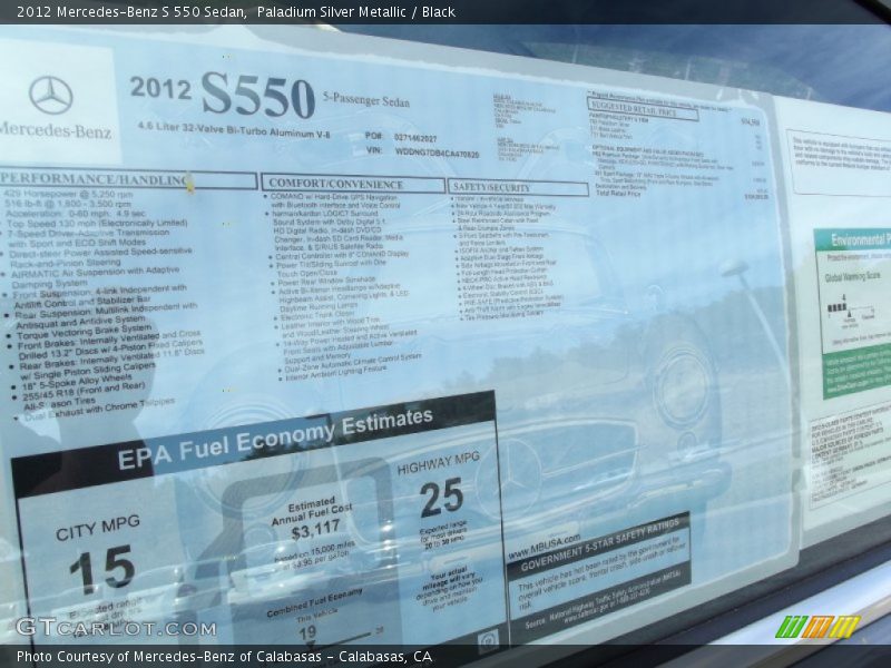 Paladium Silver Metallic / Black 2012 Mercedes-Benz S 550 Sedan