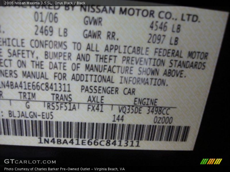 Onyx Black / Black 2006 Nissan Maxima 3.5 SL