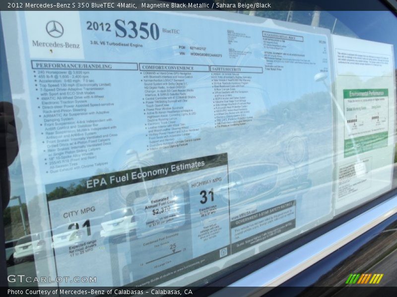 Magnetite Black Metallic / Sahara Beige/Black 2012 Mercedes-Benz S 350 BlueTEC 4Matic