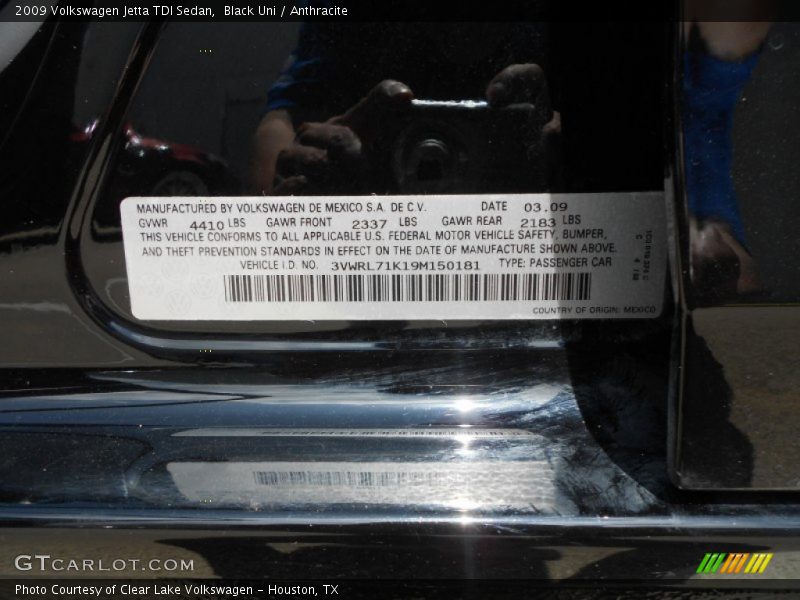 Black Uni / Anthracite 2009 Volkswagen Jetta TDI Sedan