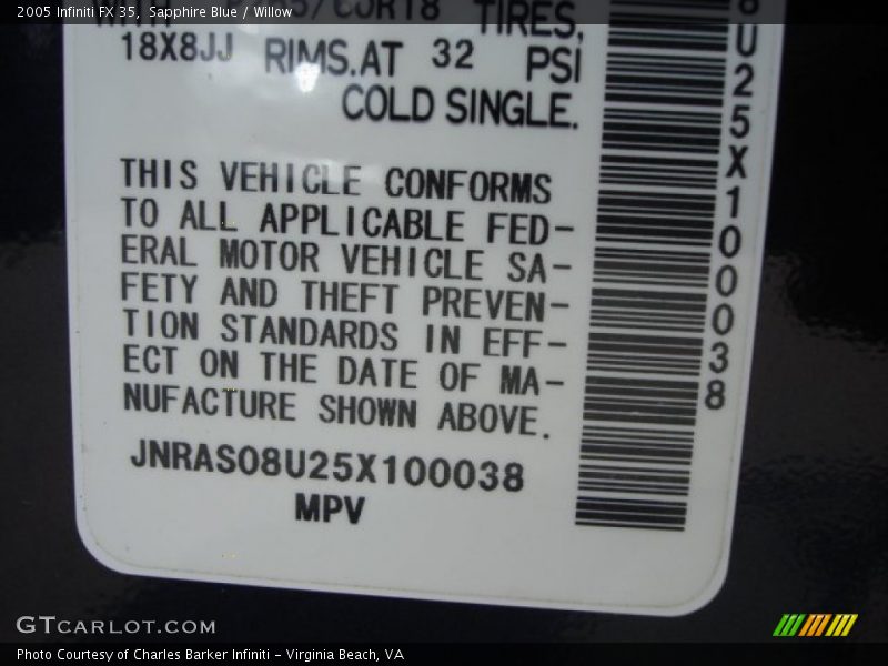 Sapphire Blue / Willow 2005 Infiniti FX 35