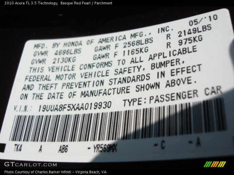 Basque Red Pearl / Parchment 2010 Acura TL 3.5 Technology