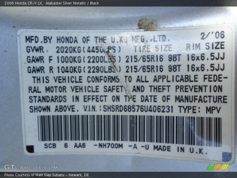 Alabaster Silver Metallic / Black 2006 Honda CR-V LX
