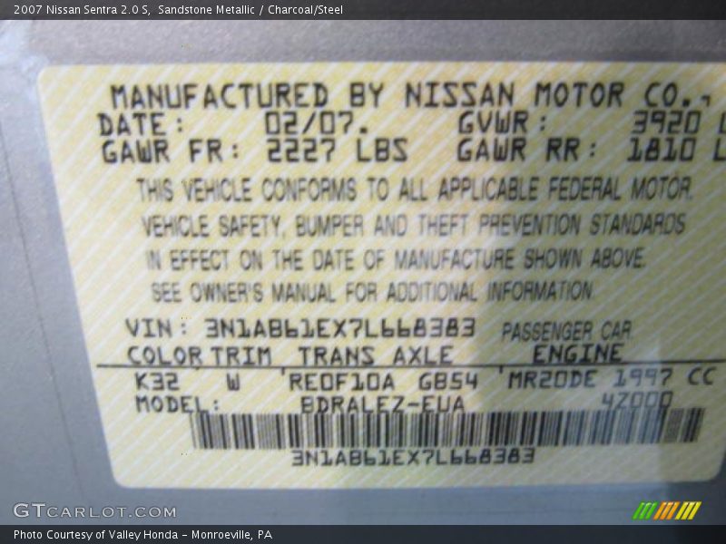 Sandstone Metallic / Charcoal/Steel 2007 Nissan Sentra 2.0 S