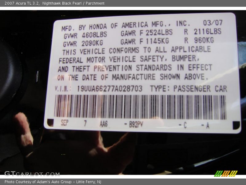 Nighthawk Black Pearl / Parchment 2007 Acura TL 3.2