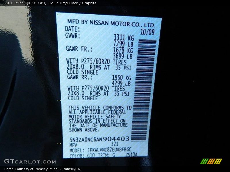 Liquid Onyx Black / Graphite 2010 Infiniti QX 56 4WD