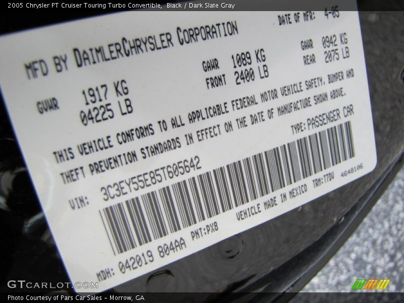 Black / Dark Slate Gray 2005 Chrysler PT Cruiser Touring Turbo Convertible
