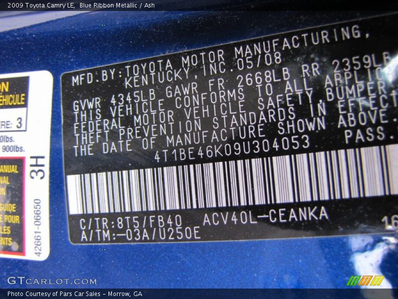 Blue Ribbon Metallic / Ash 2009 Toyota Camry LE