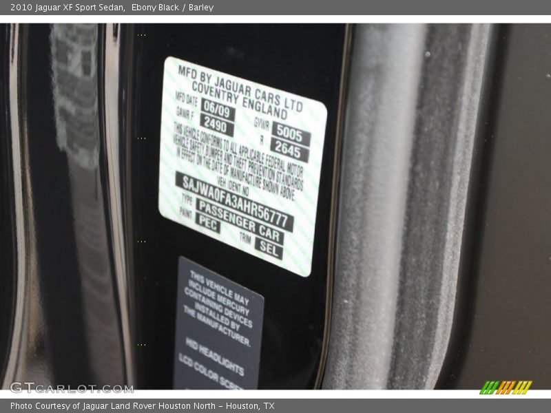 2010 XF Sport Sedan Ebony Black Color Code PEC