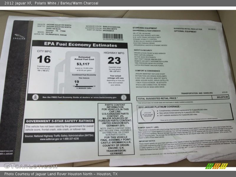  2012 XF  Window Sticker