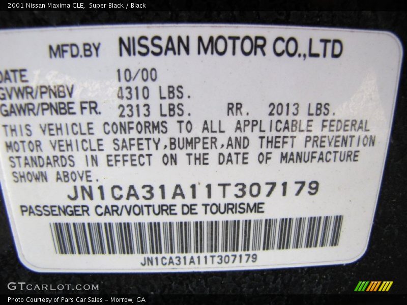 Super Black / Black 2001 Nissan Maxima GLE