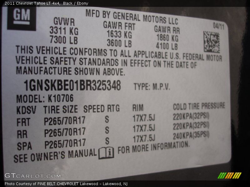 Black / Ebony 2011 Chevrolet Tahoe LT 4x4