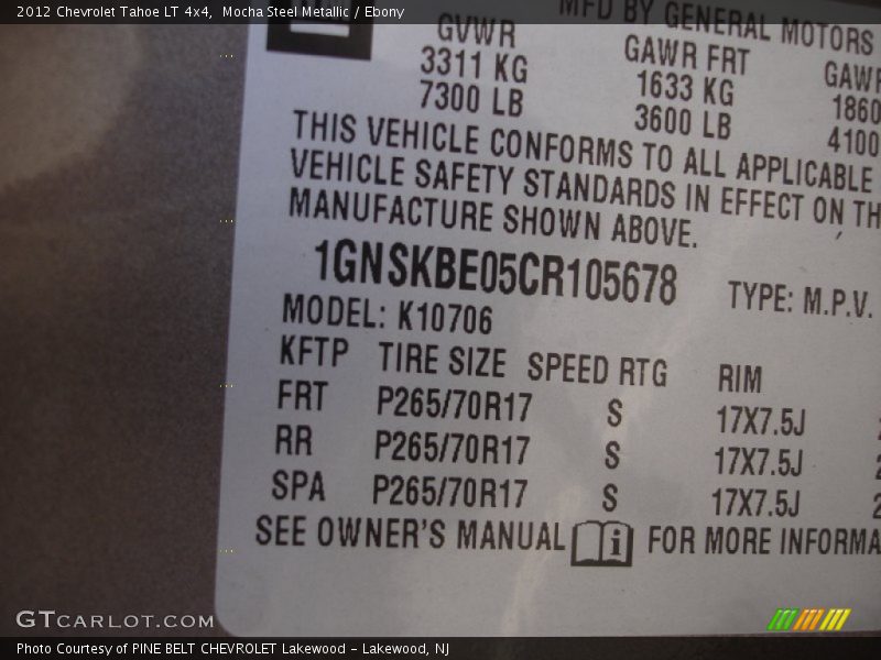 Mocha Steel Metallic / Ebony 2012 Chevrolet Tahoe LT 4x4