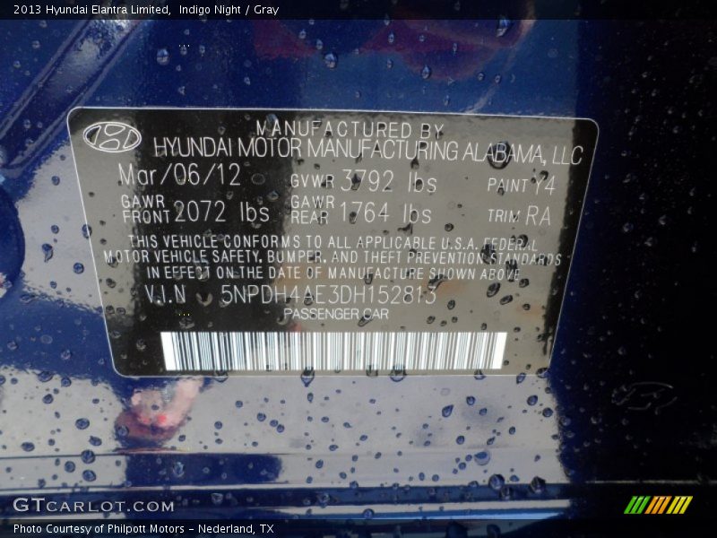 Indigo Night / Gray 2013 Hyundai Elantra Limited