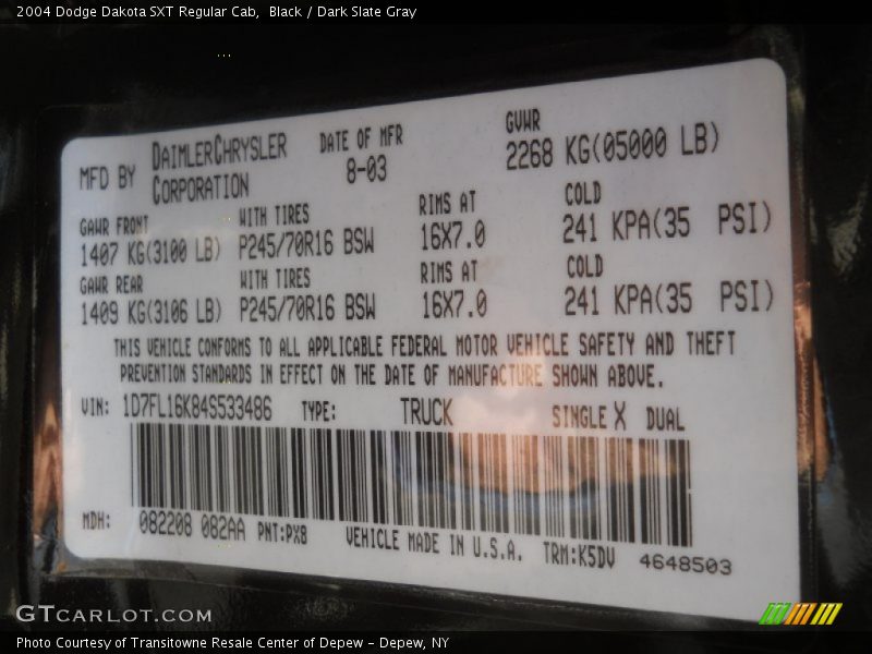 Black / Dark Slate Gray 2004 Dodge Dakota SXT Regular Cab