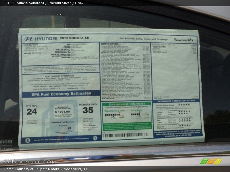 Radiant Silver / Gray 2012 Hyundai Sonata SE