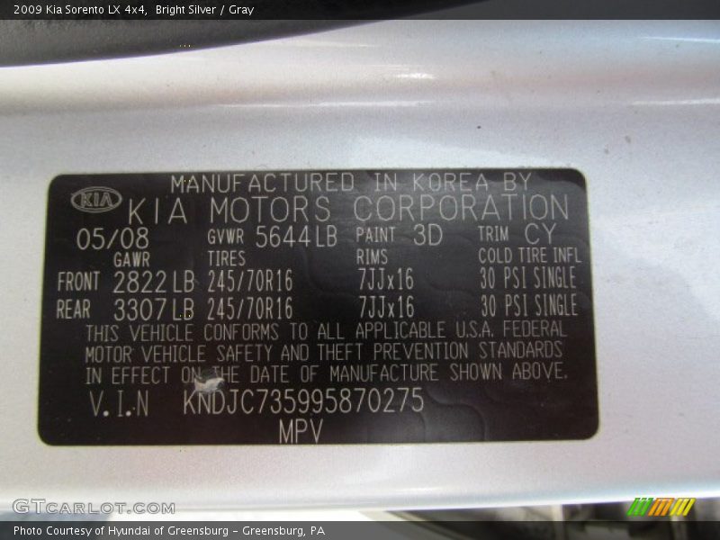 Bright Silver / Gray 2009 Kia Sorento LX 4x4