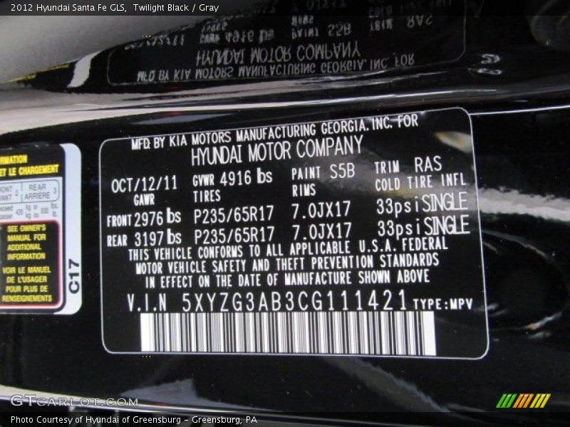 Twilight Black / Gray 2012 Hyundai Santa Fe GLS