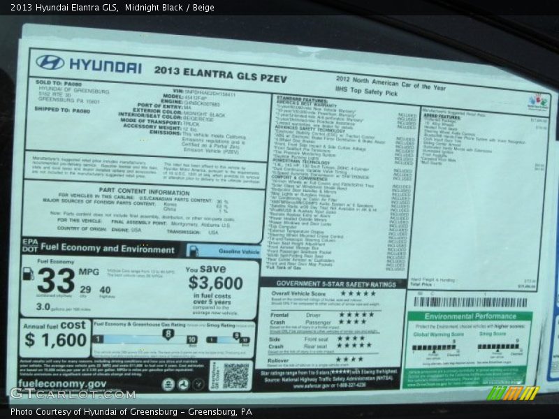 Midnight Black / Beige 2013 Hyundai Elantra GLS