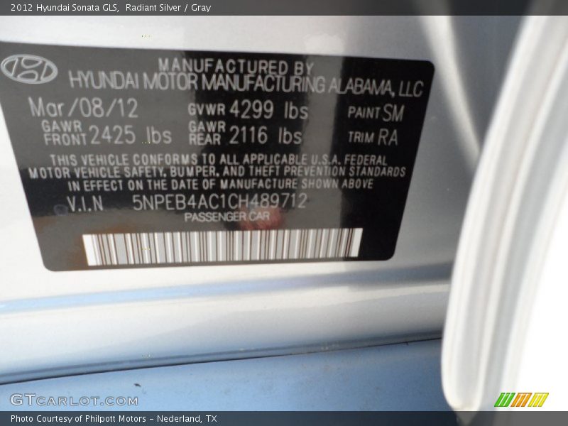 Radiant Silver / Gray 2012 Hyundai Sonata GLS