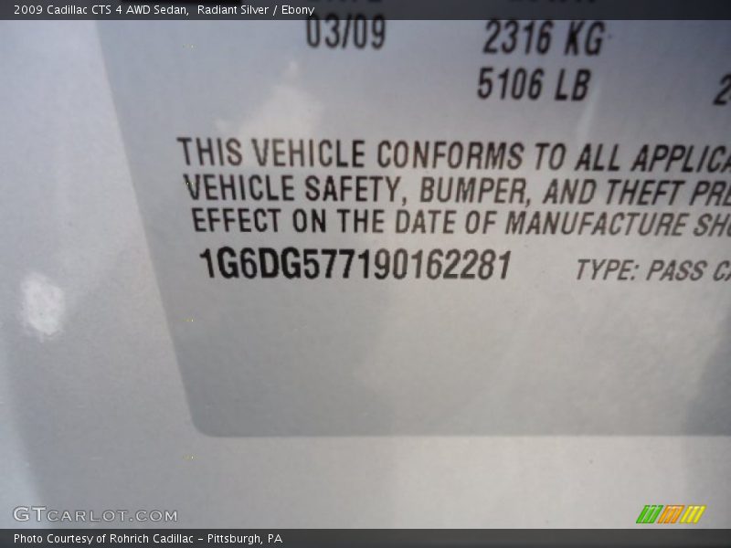 Radiant Silver / Ebony 2009 Cadillac CTS 4 AWD Sedan