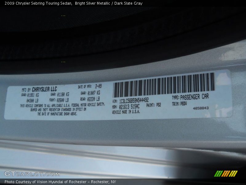 2009 Sebring Touring Sedan Bright Silver Metallic Color Code PS2