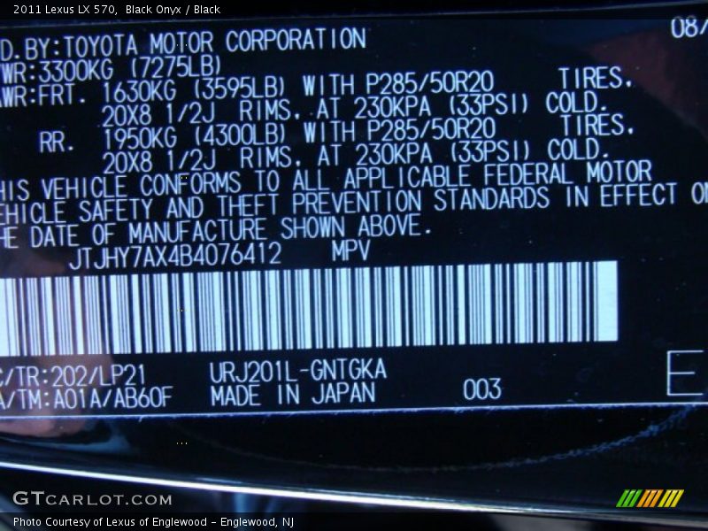 Black Onyx / Black 2011 Lexus LX 570