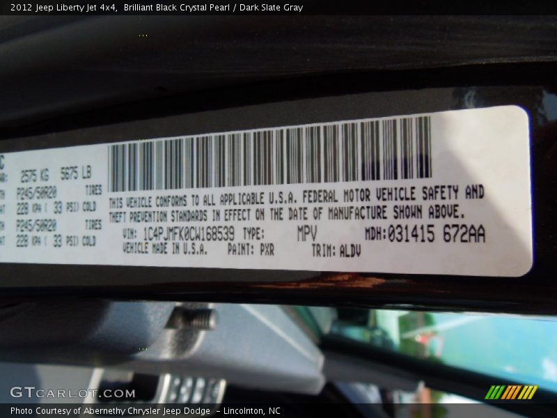 2012 Liberty Jet 4x4 Brilliant Black Crystal Pearl Color Code PXR