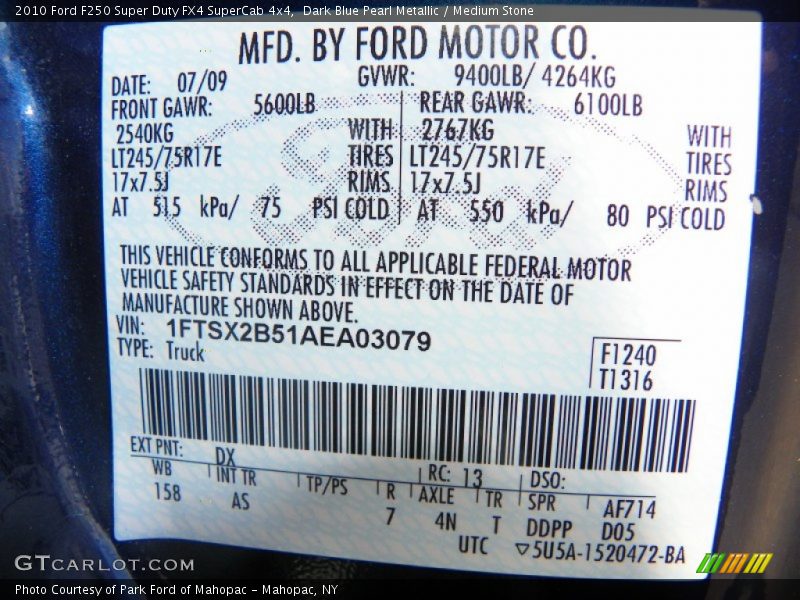 Dark Blue Pearl Metallic / Medium Stone 2010 Ford F250 Super Duty FX4 SuperCab 4x4