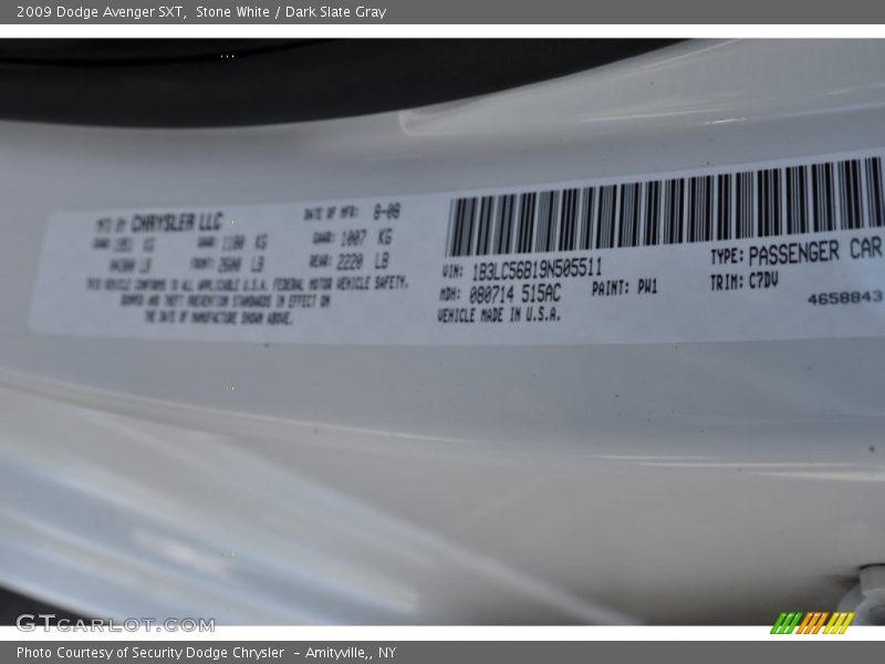 Stone White / Dark Slate Gray 2009 Dodge Avenger SXT
