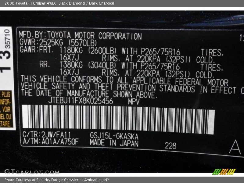 Black Diamond / Dark Charcoal 2008 Toyota FJ Cruiser 4WD