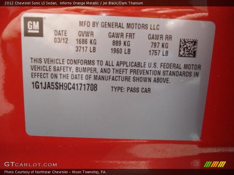 Inferno Orange Metallic / Jet Black/Dark Titanium 2012 Chevrolet Sonic LS Sedan