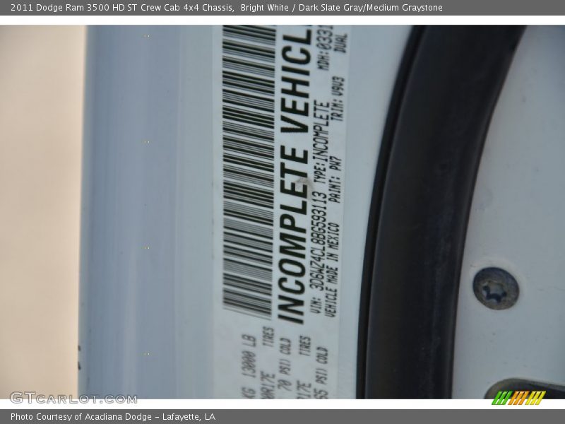 Bright White / Dark Slate Gray/Medium Graystone 2011 Dodge Ram 3500 HD ST Crew Cab 4x4 Chassis