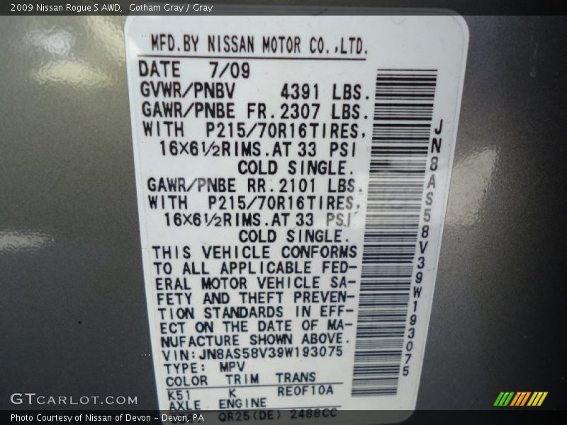Gotham Gray / Gray 2009 Nissan Rogue S AWD