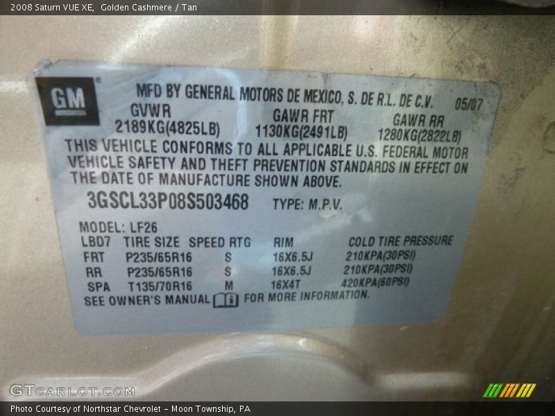 Golden Cashmere / Tan 2008 Saturn VUE XE