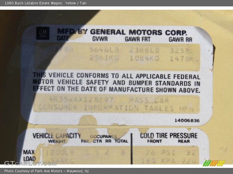Yellow / Tan 1980 Buick LeSabre Estate Wagon