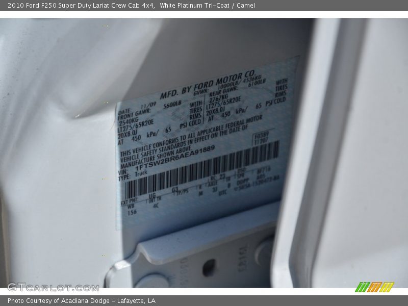 White Platinum Tri-Coat / Camel 2010 Ford F250 Super Duty Lariat Crew Cab 4x4
