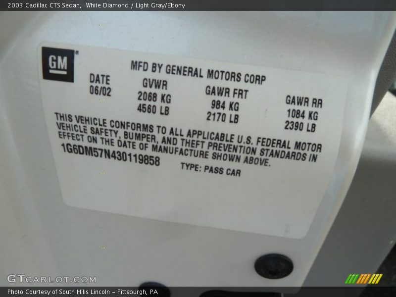 White Diamond / Light Gray/Ebony 2003 Cadillac CTS Sedan
