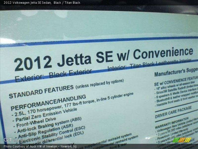 Black / Titan Black 2012 Volkswagen Jetta SE Sedan