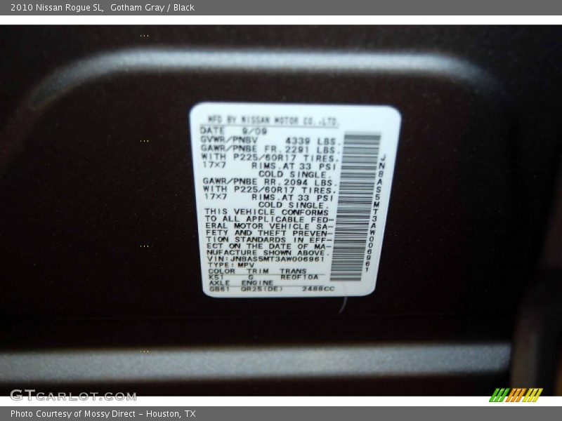 Gotham Gray / Black 2010 Nissan Rogue SL