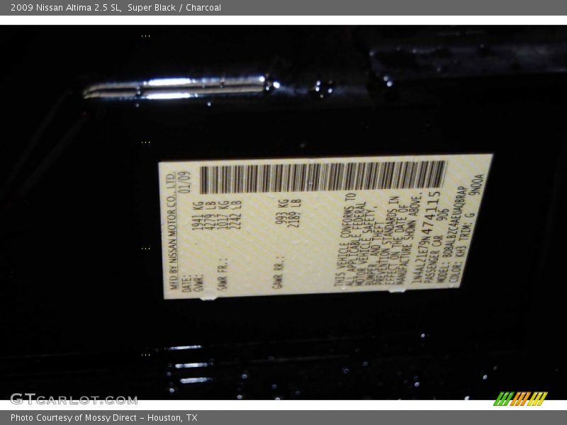 Super Black / Charcoal 2009 Nissan Altima 2.5 SL