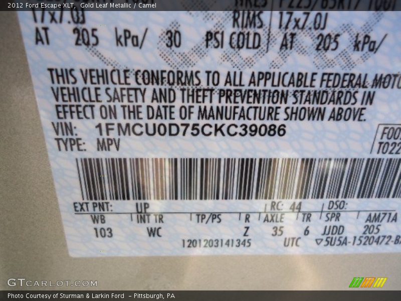 Gold Leaf Metallic / Camel 2012 Ford Escape XLT