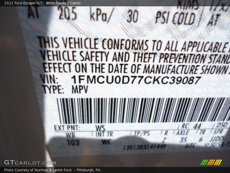 White Suede / Camel 2012 Ford Escape XLT