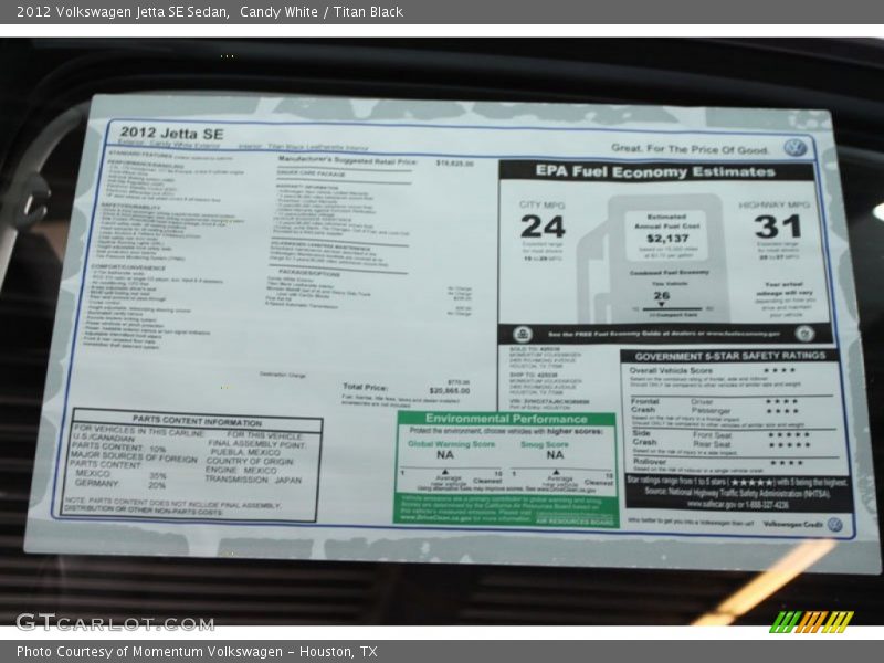 Candy White / Titan Black 2012 Volkswagen Jetta SE Sedan