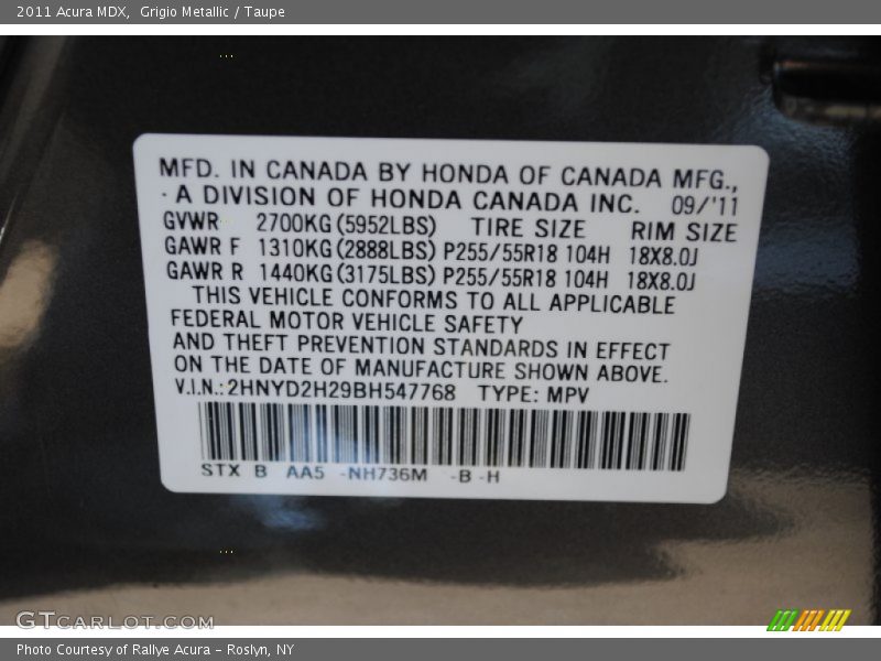 Grigio Metallic / Taupe 2011 Acura MDX