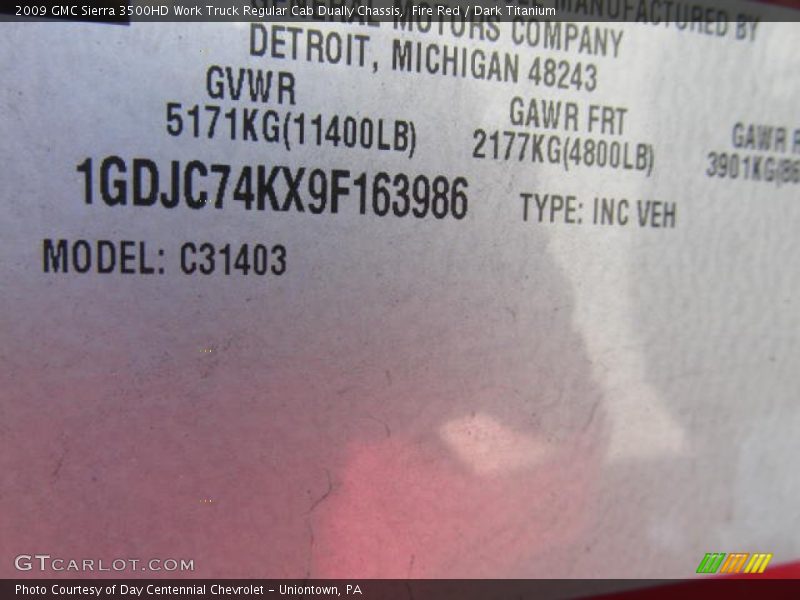 Fire Red / Dark Titanium 2009 GMC Sierra 3500HD Work Truck Regular Cab Dually Chassis