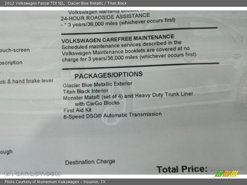 Glacier Blue Metallic / Titan Black 2012 Volkswagen Passat TDI SEL