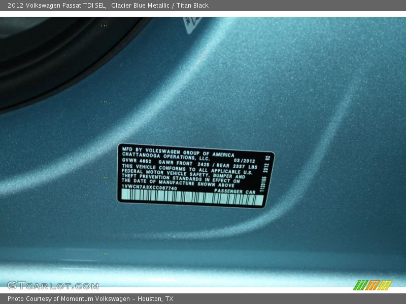 Glacier Blue Metallic / Titan Black 2012 Volkswagen Passat TDI SEL