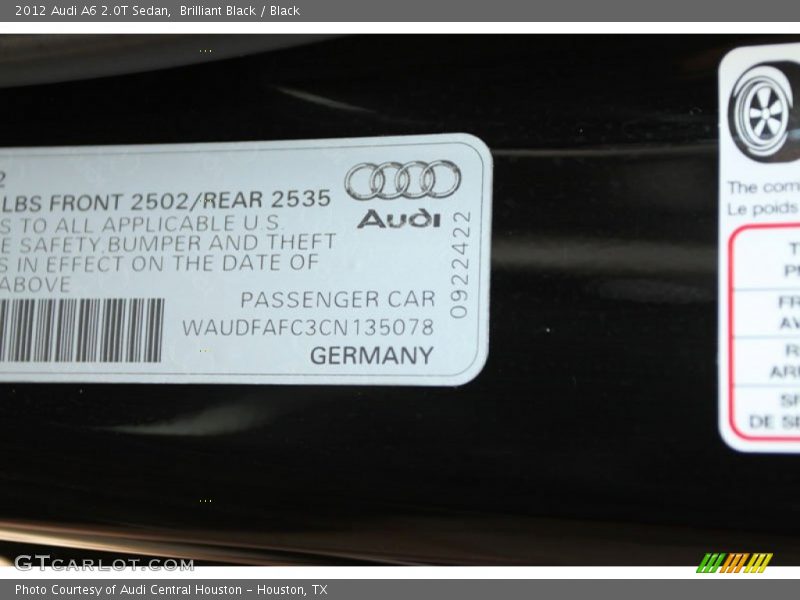 Brilliant Black / Black 2012 Audi A6 2.0T Sedan